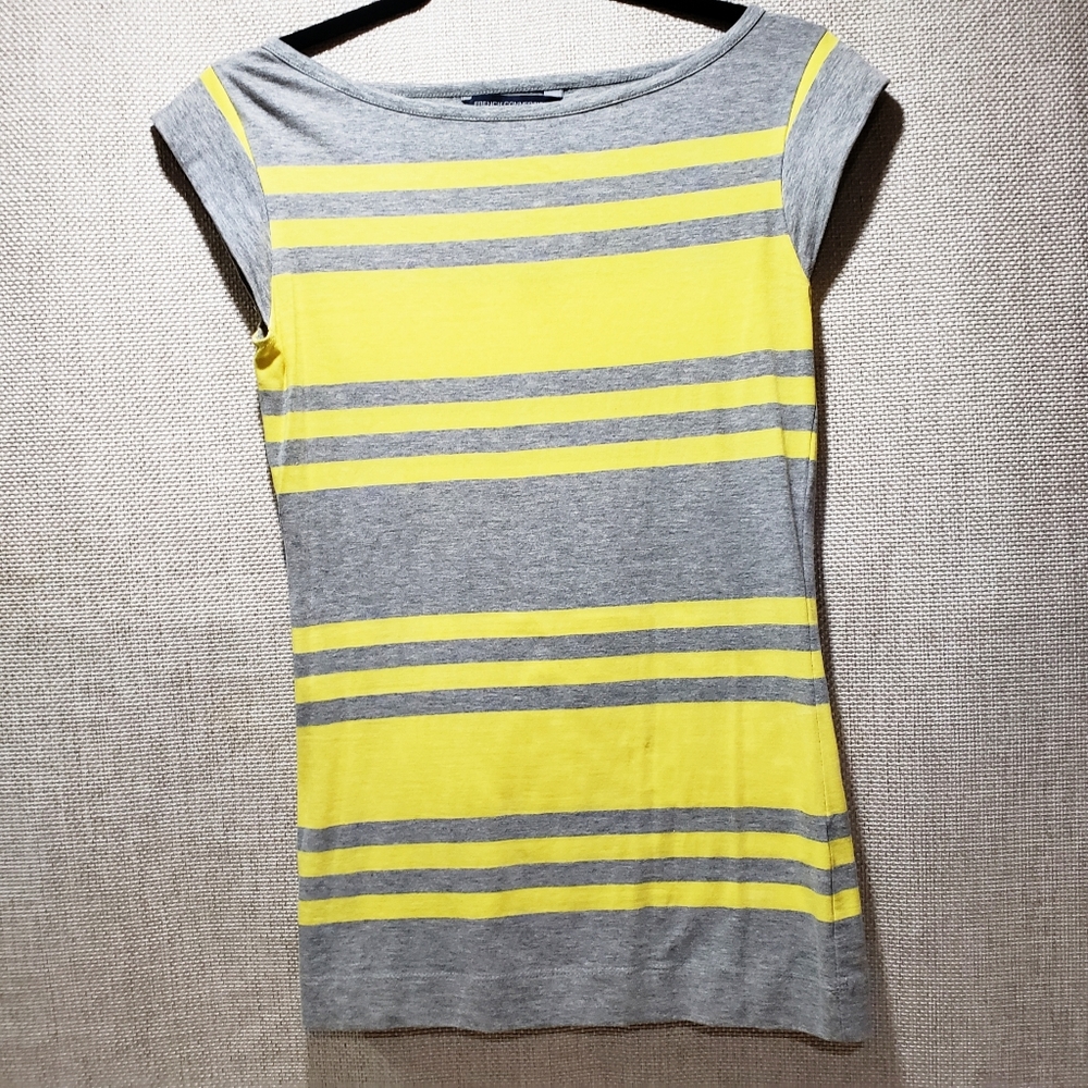 French Connection Striped Yellow/Gray Shirt - Picture 2 of 6